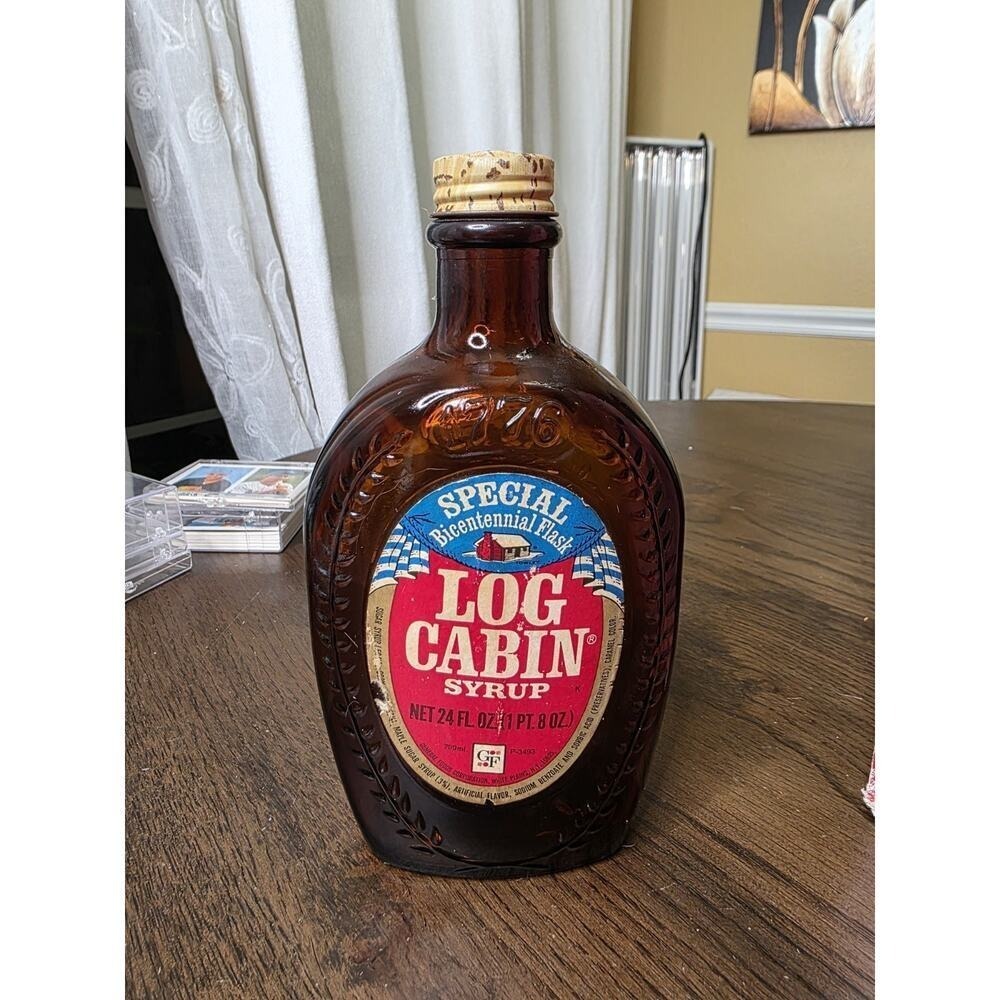 Vintage Log‎ Cabin Syrup Special Bicentennial Flask 1776-1976 Glass Bottle Empty